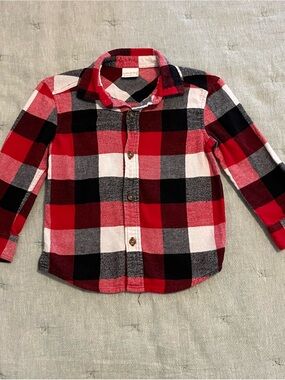Red, Black & White Plaid Button-Down Shirt